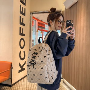 New Denim Fabric Bow Tie Design Female <b>College</b> Versatile Two Shoulder Middle High School Korean Style School <b>Bag</b> Backpack - Product Image 1
