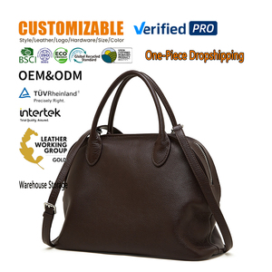 Sac bowling en cuir de vachette tanné végétal de première qualité, style mallette rétro de niche, avec fermeture éclair, sac à bandoulière pour agent de voyage, vente en gros - Product Image 1