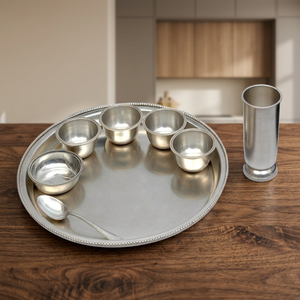 Juego de Vajilla Tradicional Ecológico de Acero Inoxidable, Plato Thali, Tazones para Postre, Diseño con Incrustaciones Doradas, Estilo Novedoso, 5 Piezas - Product Image 2