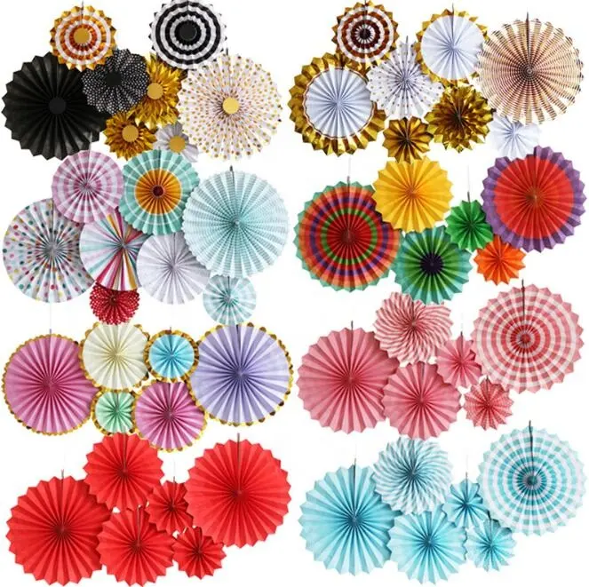 Бумажные Поклонники с круглым узором яркие цвета подвесные бумажные Поклонники с розетками для украшения вечеринки