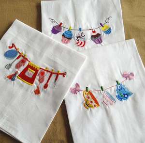 Tovaglioli in Cotone Bianco con Motivi Ricamati, Tessuti per Cucina, Feste, Giornata dei Bambini, Decorazione Casa e Sala da Pranzo - Product Image 2