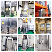 Plateforme élévatrice pharmaceutique GMP, capacité 500 kg, 2 vérins, 4 rails, en acier inoxydable 304, convoyeur vertical pour salle blanche