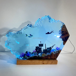 Lámpara de Madera Epoxi con Diseño de <span class=keywords><strong>Sirenita</strong></span> y Hombre Marino, Regalo Único con Temática de Buceo Libre, Luz Ambiental Decorativa para el Hogar, Lámpara Nocturna de Resina - Product Image 3