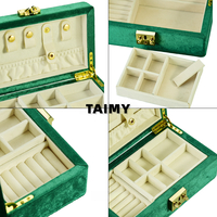Boîte à bijoux rectangulaire en velours multicouche personnalisée avec logo, avec serrure, plateau amovible et couvercle rabattable pour le rangement des bijoux