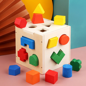 Juguete de madera geométrico clásico de 15 piezas para niños, nido a juego, clasificación y actividad apilable, caja de cubo de reconocimiento educativo para bebé - Product Image 3