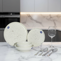 Service de table en céramique classique blanc moucheté |   Assiettes, bols et tasses en grès |   Compatible micro-ondes, lave-vaisselle et four