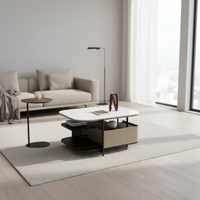 Meubles de salon contemporains et modernes, table basse en acier inoxydable, design en panneaux de bois, table centrale pour appartement et maison