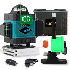 KM Prix bon marché 4D 360 Faisceau vert Niveleur rotatif auto-nivelant Laser Ligne transversale verticale Niveaux laser