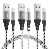 Kabel Pengisian Cepat USB Type C 2.4A Berbahan Nilon Kepang, Tahan Lama, Panjang 1m 2m 3m, Kabel Data Kecepatan Tinggi untuk Perangkat