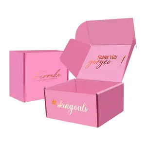 Özel Logo kozmetik nakliye kutuları hediye ambalaj giysi giyim E flüt oluklu kağıt karton pembe mailler kutuları