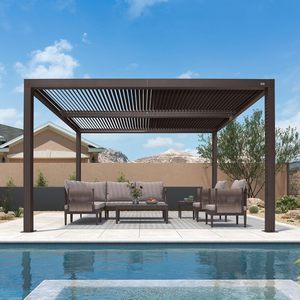 Pergola Bioclimatica da Esterno con Tetto Rigido, Gazebo Parasole con Tenda Regolabile, Tetto Retrattile in Alluminio per Patio - Product Image 1
