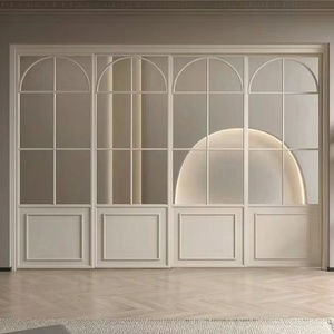 Porte coulissante manuelle rétro haut de gamme de style français, <span class=keywords><strong>cloison</strong></span> <span class=keywords><strong>en</strong></span> <span class=keywords><strong>verre</strong></span> à trois panneaux pour salon et cuisine, portes d'arche intérieures - Product Image 3