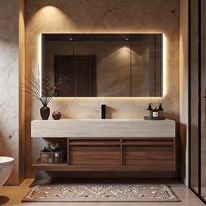 Meuble-lavabo de salle de bain au design moderne et minimaliste - Meuble-lavabo en bois avec vasque et armoire murale élégante - Product Image 5