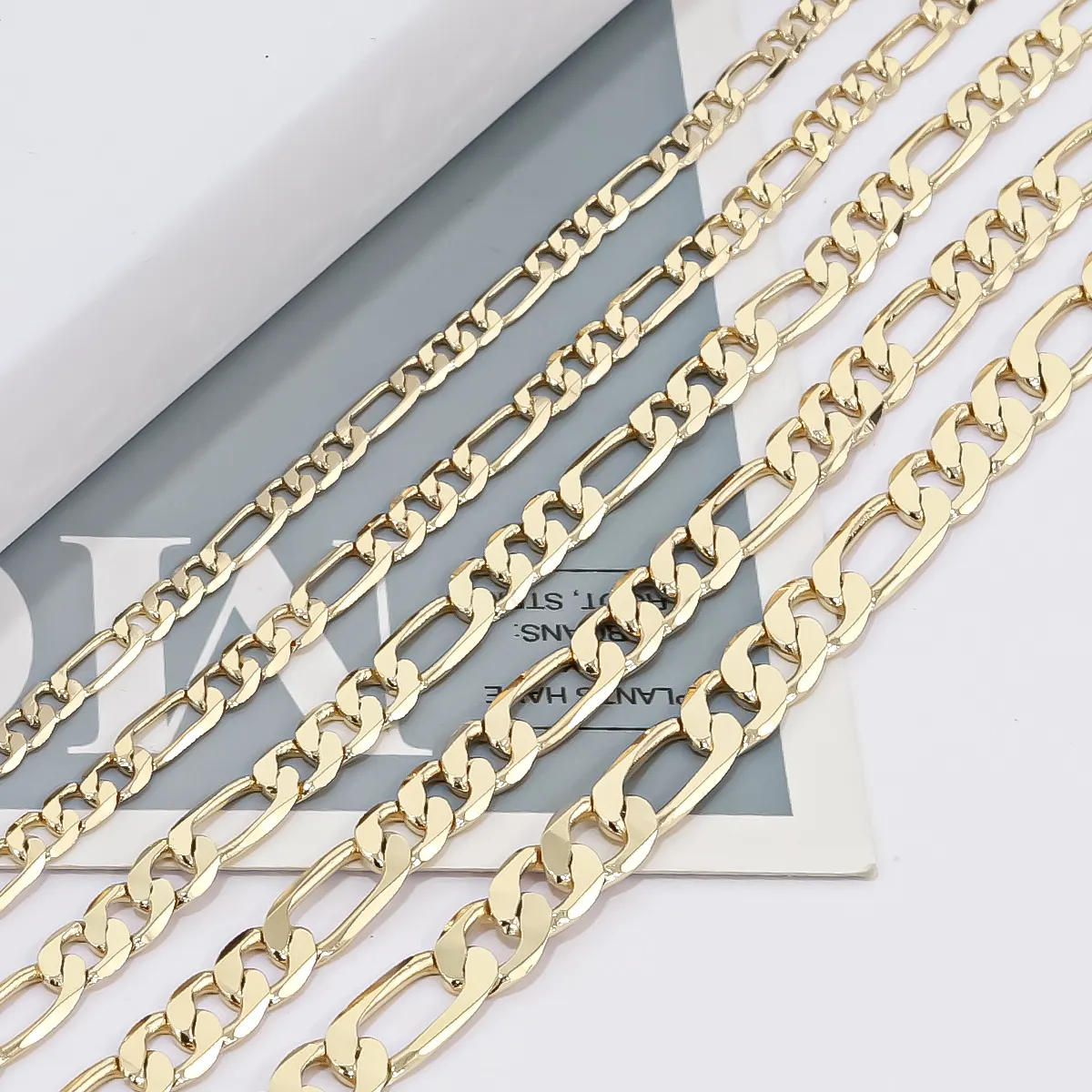 CM custom 14K gold plated brass cuban link chain necklace multiple width length cut figaro chain for women mens