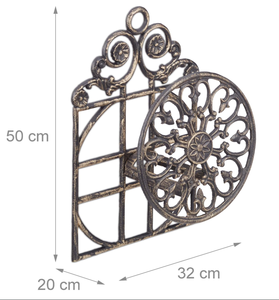Soporte de manguera de jardín montado en la pared decorativo Vintage francés Floral Scrollwork manguera carrete colgador café oscuro hierro fundido agua - Product Image 4