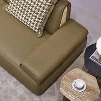 Canapé modulaire moderne de qualité supérieure, de taille moyenne, 3 places, en cuir véritable épais beige, pour salon