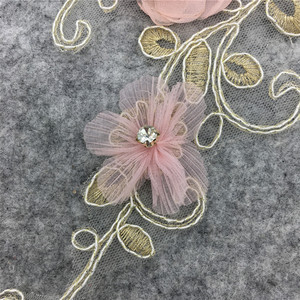 Aplique Floral Elegante 3D em <span class=keywords><strong>Chiffon</strong></span> com Renda, Strass e Miçangas para Decoração de Vestido de Noiva - Acessórios de Bordado Personalizados - Product Image 4