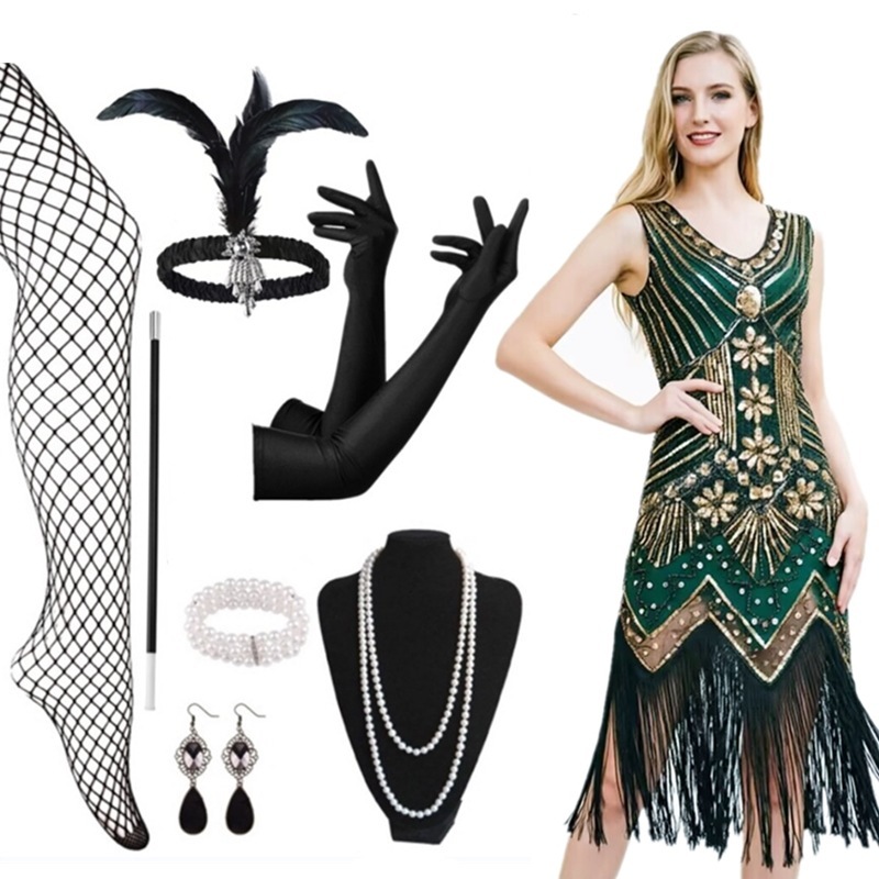 Green and gold skirt accessories B