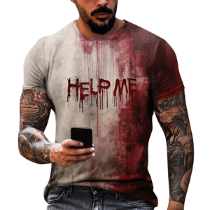 Im Fine Funny Halloween Horror Tshirt pour hommes Bloody Shirt avec manches courtes et col rond Impression numérique - Product Image 2