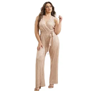 Moda Plus Size roupas brancas lantejoulas perna larga macacão noite festa elegante longo romper macacões para as mulheres