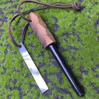 Grande tige en acier ferrocerium avec cordon en cuir Poignée en bois robuste HSS Striker Fire Starter