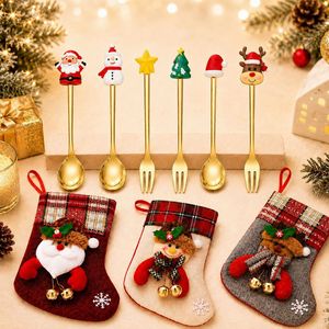 Sac à chaussettes créatif pour cuillères et fourchettes, cuillère de Noël en acier inoxydable à motif de dessin animé, fourchette à dessert aux fruits, cuillère à café, coffret cadeau pour enfants - Product Image 4
