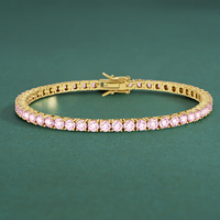 Gelang Tenis Berlian Imitasi 5A CZ Berkilau 3mm Berlapis Emas 14K Rhodium, Perhiasan Hadiah Pernikahan Wanita dengan Zirkonia Kubik Multi-Warna