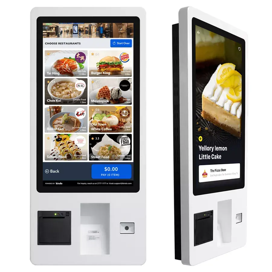 BIAOPAI Wall Mounted 23.6 Inch Touch Screen Restaurant Food Ordering Self Service Payment Terminal Kiosk Machine