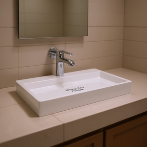 Lavabo rectangulaire blanc en fonte minérale 39,4x18,1x4,3 pouces, poli, à encastrer pour salle de bain - Product Image 2