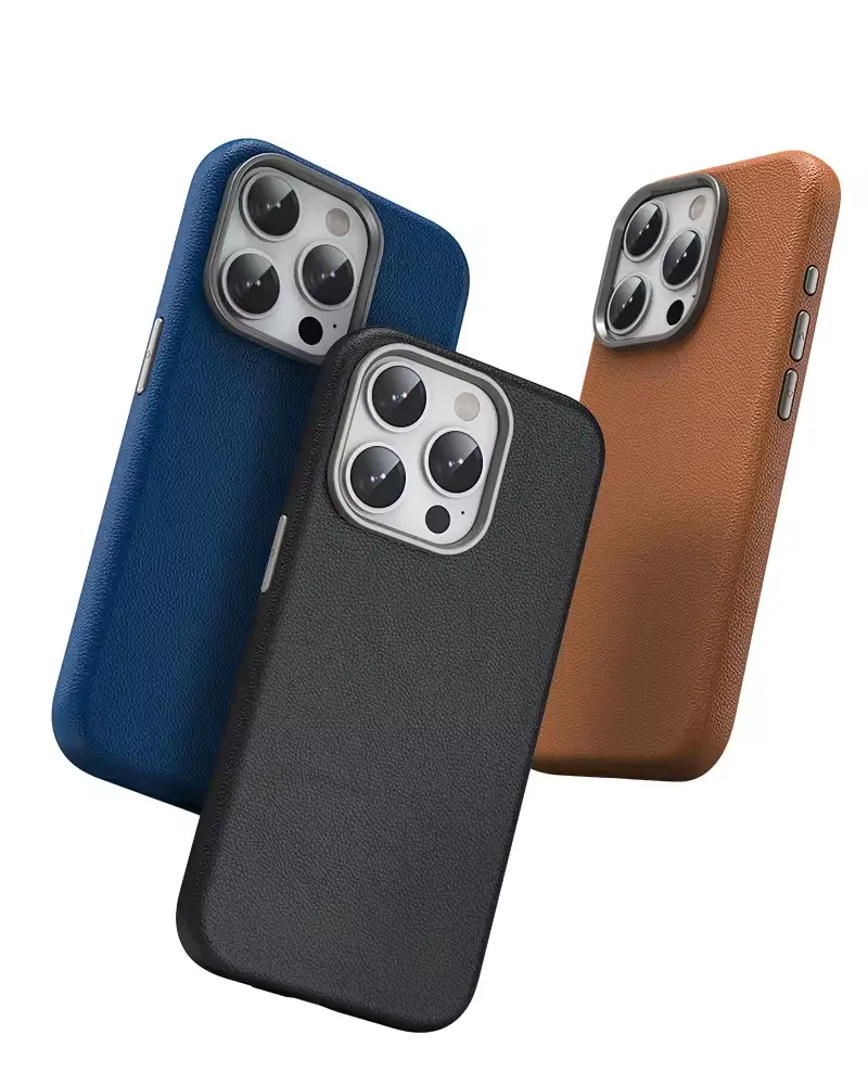 Casing ponsel kulit Vegan resmi untuk iPhone 15 kulit lembut penutup penuh keras untuk 14 pro max casing pelindung jatuh