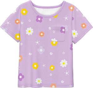 LQSZ Girls Breathable Printed Jersey Floral Pajamas Set Summer Toddler <strong>PJs</strong> Short Sleeves Pocket 95% Polyester 5-12 Years - Product Image 3