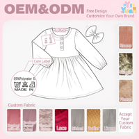 Robe personnalisable à manches longues pour petites filles, avec patte de boutonnage décorative sur le devant, coupe ample, et kit nœud pour cheveux, idéale pour les activités de plein air des enfants