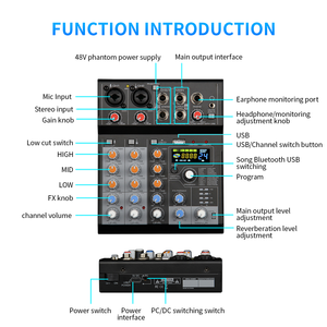Contrôleur DJ professionnel 4 canaux et console de mixage audio avec construction en métal et plastique, compatible MP3 alimenté - Product Image 3