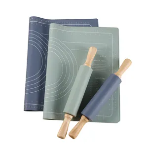 Strumenti di cottura <span class=keywords><strong>tappetino</strong></span> per pasta in Silicone antiaderente <span class=keywords><strong>tappetino</strong></span> per pasticceria in Silicone con mattarello in legno - Product Image 1