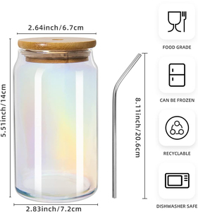 Usa Warehouse Vente en gros Sublimation colorée Canette de bière Tasses à café en verre avec couvercles en bambou - Product Image 6