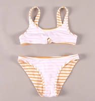 Traje de baño de dos piezas de moda para niños de diseño superior alto OEM traje de baño de playa de verano a rayas naranjas para niños