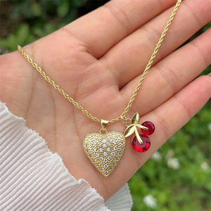 Çok tarzı bakır kaplama 18K altın tam elmas zirkon kalp şeklinde kelebek çiçek kiraz kombinasyonu orijinal yeni kolye - Product Image 4