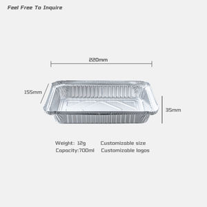 Barquette alimentaire en aluminium de 700 ml, 220*155*35 mm, avec couvercle en carton, compatible four, jetable, pour la cuisson - Product Image 2