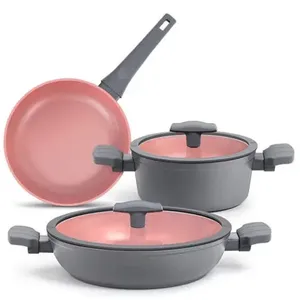 9pcs Cookware Set Induction Bottom, Nonstick Inner Marble Coating Pots and Pans Set, Silicone Handle