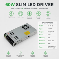 Fuente de Alimentación LED Ultrafina LVMA 12V 5A 60W AC110V, Controlador LED de Voltaje Constante para Tira LED IP20