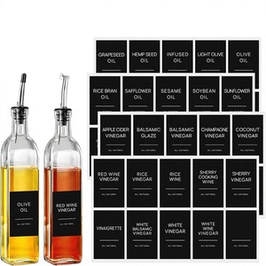 <span class=keywords><strong>50</strong></span> étiquettes autocollantes pré-imprimées pour condiments, huile et vinaigre, en papier noir mat minimaliste, rectangulaires, pour l'organisation des distributeurs d'huile - Product Image 1