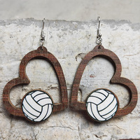 Pendientes Colgantes de Madera con Forma de Corazón Geométrico de Moda para Mujer, Hipoalergénicos, con Diseños de Fútbol, Béisbol, Baloncesto, Tenis y Voleibol