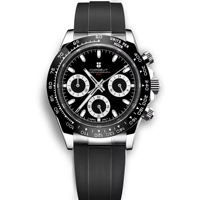Corgeut 316L 39mm Reloj Color plata Cuarzo Seiko Vk63 Movimiento Logotipo personalizado Reloj Velocidad Cronógrafo Cuarzo Correa de silicona Reloj