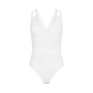 Maillot de bain une pièce pour femme HDJ, col en V profond, taille haute, extensible, blanc, noir, S25064-10 - Product Image 3