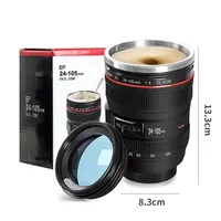 Özel paslanmaz çelik Slr kamera ef24-105mm kahve kupa bardak, siyah termal öz karıştırma kamera lensi kupalar