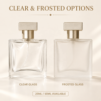 Botol Parfum Kaca Persegi 25ml 50ml, Transparan/Buram, Kosong, dengan Pompa Warna Emas