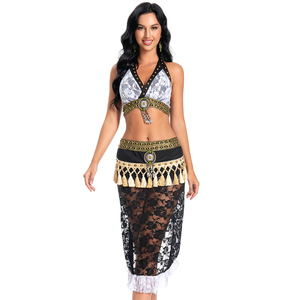 Nuovo stile orientale Set abbigliamento per Performance di danza del ventre per adulti 2 pezzi Costume tribale con Top e sciarpa avvolgente - Product Image 6