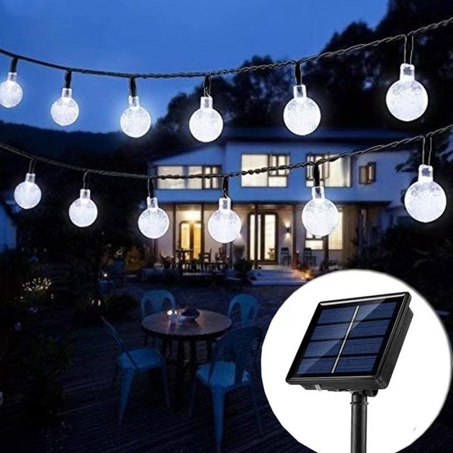 Outdoor Waterproof Led Crystal Globe Bulbs Solar Fairy Holiday String Ball Lighting Lights for Patio Christmas Party Decoration