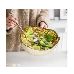 WONDER Japanese household irregular large size glass bowl gold plating salad bowl vegetable and fruit bowl