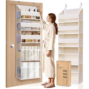 Over The Door Organizer 5 Tier With Mesh Pockets Beige Bathroom Bedroom Storage Hanging <b>Rack</b> - Product Image 1